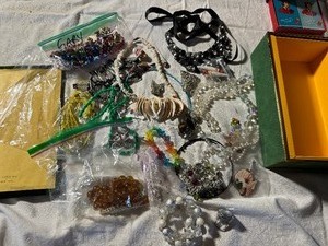 lot 276 image: Grandmas Special Jewelry Box Filled with Play Jewelry - Box is a beautiful Carla Rose Single Pink Rose Gift Box in great shape