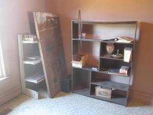 lot 7 image: (UR3) Shelves, Folding Wood Table a...