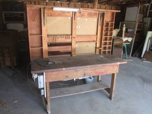 lot 32 image: (G) Wood Work Bench with Outlet, Pe...