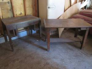 lot 35 image: (G) 2 Vintage Wood Desks - Left Nee...