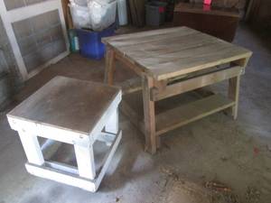 lot 103 image: (G) Wood Bench with Small Wood Benc...