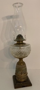 lot 78 image: ANTIQUE Oil Lamp with Scene on Base