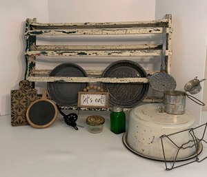 lot 56 image: VARIETY Basket of Finds including Covered Cake Tin