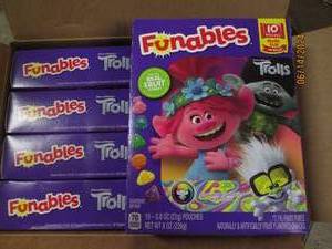 case of 8 funables trolls 10-.8 oz pouches per box best by date of sept 2023