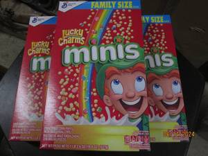 3 18.6 oz boxes of lucky charms mini best by date of march 2024