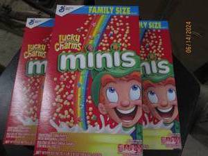 3 18.6 oz boxes of lucky charms mini best by date of march 2024