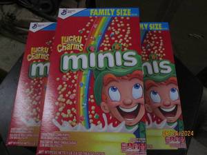 3 18.6 oz boxes of lucky charms mini best by date of march 2024