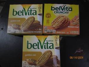 3 boxes of belvita golden oat breakfast biscuits best by date of october 2023