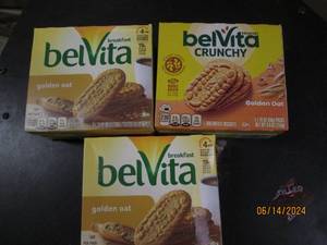 3 boxes of belvita golden oat breakfast biscuits best by date of october 2023