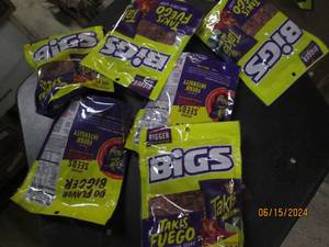 65.35 oz bags of bighs takis fuego sunflower seeds best by date of october 2024