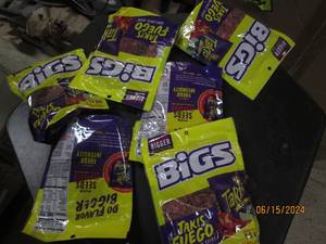 65.35 oz bags of bighs takis fuego sunflower seeds best by date of october 2024
