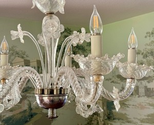 lot 3 image: Gorgeous Vintage Murano Glass Chandelier  Vintage Murano Five Arm Chandelier