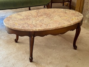 lot 13 image: Vintage Marble Top Oval Shaped Coffee Table