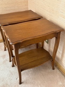 lot 21 image: Pair of Vintage French Provincial Style Wooden Accent Tables