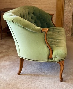 lot 22 image: Vintage Upholstered Curved Framed Sofa