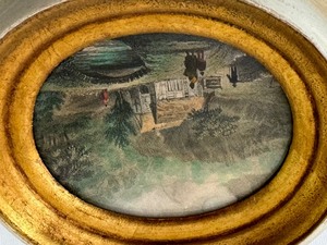 lot 28 image: Pair of Vintage Framed Oval Antique Engravings, Sungott Art Studios