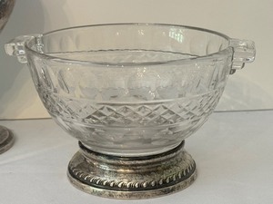 lot 33 image: Vintage Sterling Silver Footed Divided Crystal Dish and Vintage Silver Plated Champagne Chiller