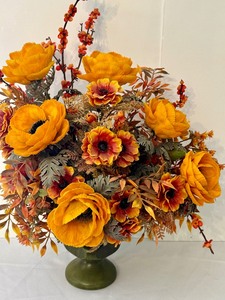 lot 35 image: Vintage Haeger Pottery Vase with a Vibrant Faux Floral Arrangement