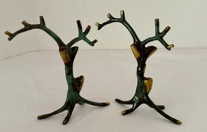 lot 59 image: Pair of Miniature Metal Tree Figurine Candle Holders