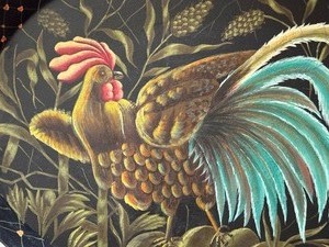 lot 52 image: Vintage Painted Oval Tray, Le Coq D Or