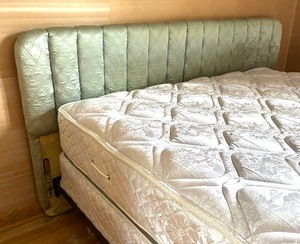 lot 125 image: Vintage Upholstered  Queen Bed Headboard and Bed Frame