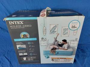 lot 16 image: New Intex Raised 16 Air Mattress with Hand Held 120V Pump - Queen Size
