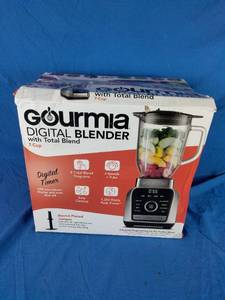 lot 110 image: Gourmia Digital Blender with 8 Total Blend Programs, 4 Speeds & Round-Plated Tamper Gray