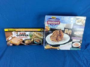 lot 114 image: New Red Copper Flipwich and Corningware Cook a Meal