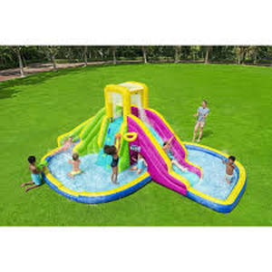 lot 1 image: H2OGO Funfinity Splash Kids Outdoor Inflatable Mega Water Park with Blower Air Pump, Slides, Climbing Wall, and Water Sprayers 19 Long