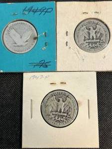 lot 10 image: 1 STANDING LIBERTY QUARTER AND 2 WASHINGTON QUARTERS 1930 1932 1934