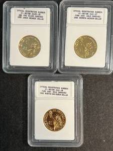 lot 18 image: GROUP OF 3 US PRESIDENTIAL DOLLARS GOLD PLATED