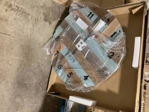 Large Farmhouse Natural & Blue Wooden Shiplap Wall Clock (27 in.) by StyleWell    Customer Returns See Pictures