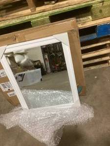 Bosc 17.5 in. W x 23.5 in. H Framed Rectangular Beveled Edge Bathroom Vanity Mirror in White by DesignOvation   Customer Returns See Pictures