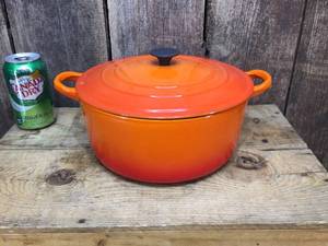 LeCreuset Orange Enamel E Pot with Lid