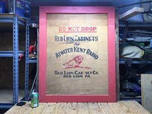 Vintage Red Lion Cabinets Wooden Sign