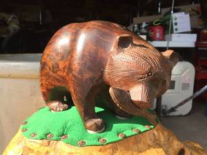 Carved Ironwood Bear with Fish Figure