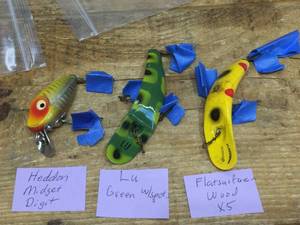 3 Vintage Wooden Lures Heddon - Lu - Helin