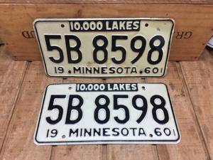 Pair Vintage 1960 Minn License Plates