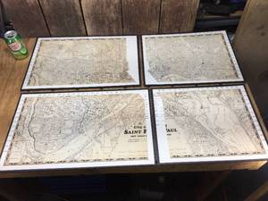 Vintage 4pc 1977 Framed St Paul Street Map Sections