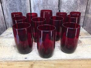 12 Vintage Ruby Glass Tumblers