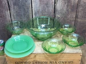 Green Depression Glass Bowls - Plates