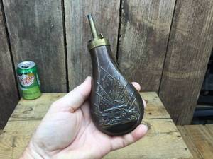 Vintage BrassCopper Black Powder Flask - Made in Italy