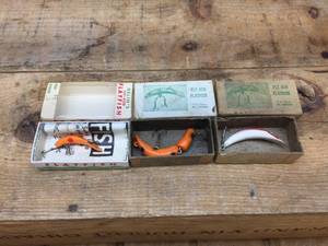 3 Vintage Helin Flatfish Lures with Boxes