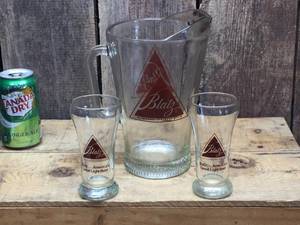 Vintage Blatz Beer Pitcher & Glasses