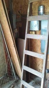 lot 654 image: wood ladder, wood and nore.
