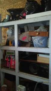 lot 693 image: 8 x 8 x2 foot 2x4 shelving unit plus contents.