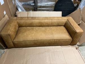 lot 5 image: 3 Seat, Low Back, Leather Sofa