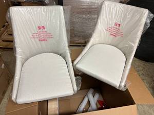 lot 6 image: 2 White Linen Side Chairs