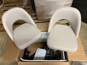 lot 7 image: 2 Black Finish Metal Beige Herringbone Swivel Bar Chair
