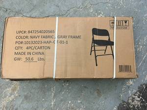 lot 4 image: 4 Metal Folding Chairs - Navy Fabric with Gray Frame